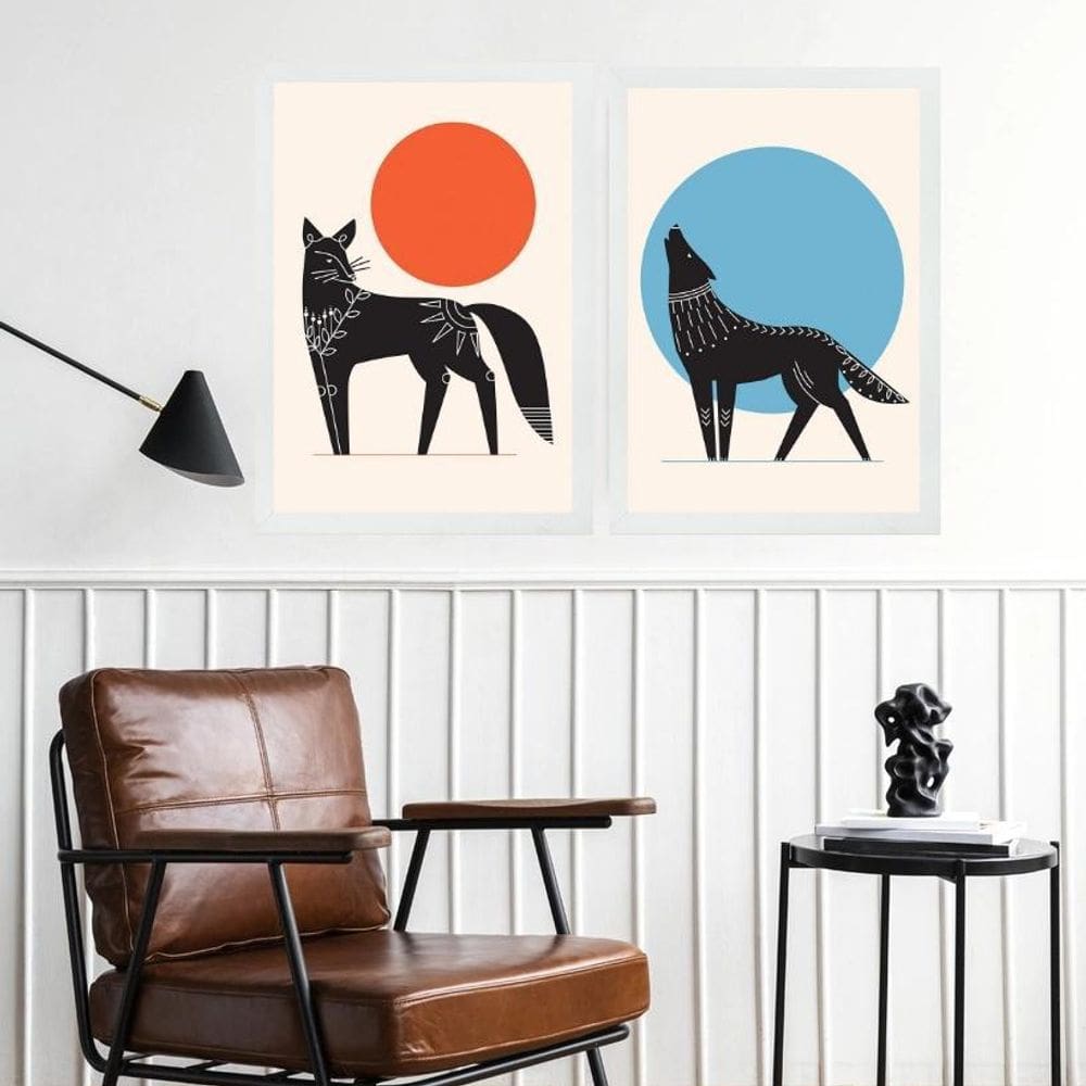 Kit 2 Quadros Decorativos Lobos Boho 33X24Cm