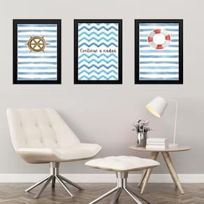 Kit 3 Quadros Decorativos Praianos Motivacional 45X34Cm
