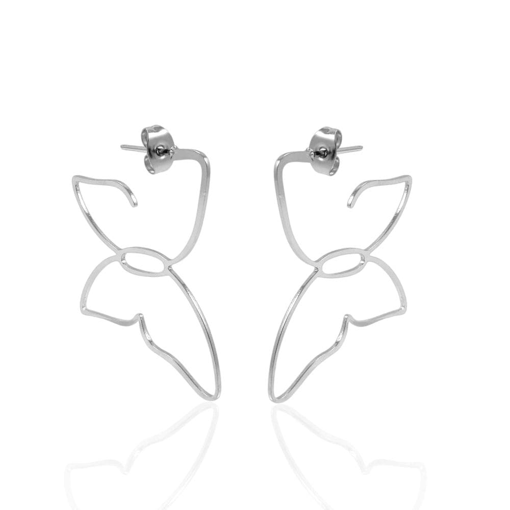Brinco de Argola Borboleta de Tarraxa Prateado Aço Inox