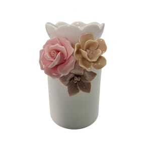 Vaso Decorativo de Cerâmica Com Detalhes Florais Charmoso 10cm