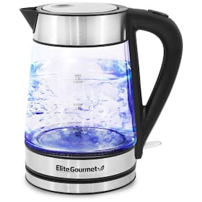 Chaleira Elétrica de Vidro Elite Gourmet EKT602X 1,7L com LED Azul, Aço Inoxidável - Rápida, Desligamento Automático
