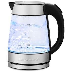 Chaleira Elétrica Elite Gourmet EKT602 de Vidro Livre de BPA, Base 360 sem Fio, Design com LED Azul Estiloso, Função de Desligamento