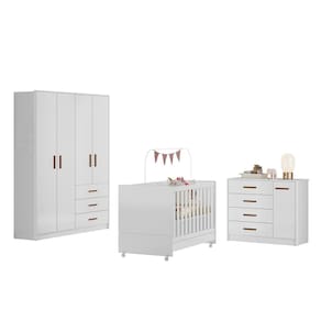 Quarto Infantil 3 Peças Com Berço Americano Nelly Branco Z49 - Mpozenato