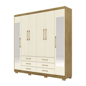 Guarda Roupa Casal 223cm Com Espelho Rick Nature/Champanhe V02 - Mpozenato