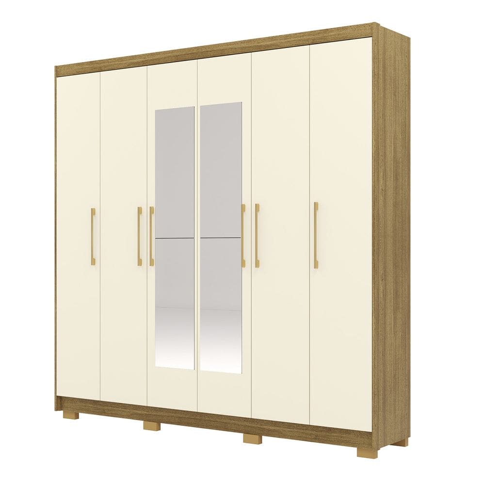 Guarda Roupa Casal 223cm Com Espelho Pernambuco Nature/Champanhe - Vila Rica