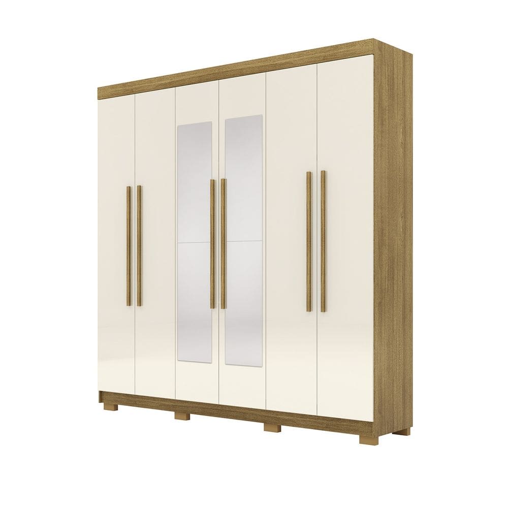 Guarda Roupa Casal 218cm Com Espelho Bolty Nature/Champanhe V02 - Mpozenato