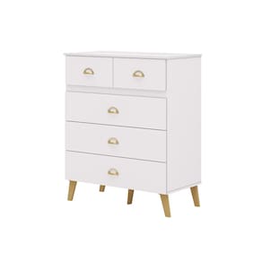 Cômoda Para Quarto 91cm 5 Gavetas Gaby Flex Branco/Camarim V02 - Mpozenato