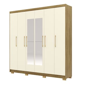 Guarda Roupa Casal 223cm Com Espelho Pernambuco Nature/Champanhe - Vila Rica