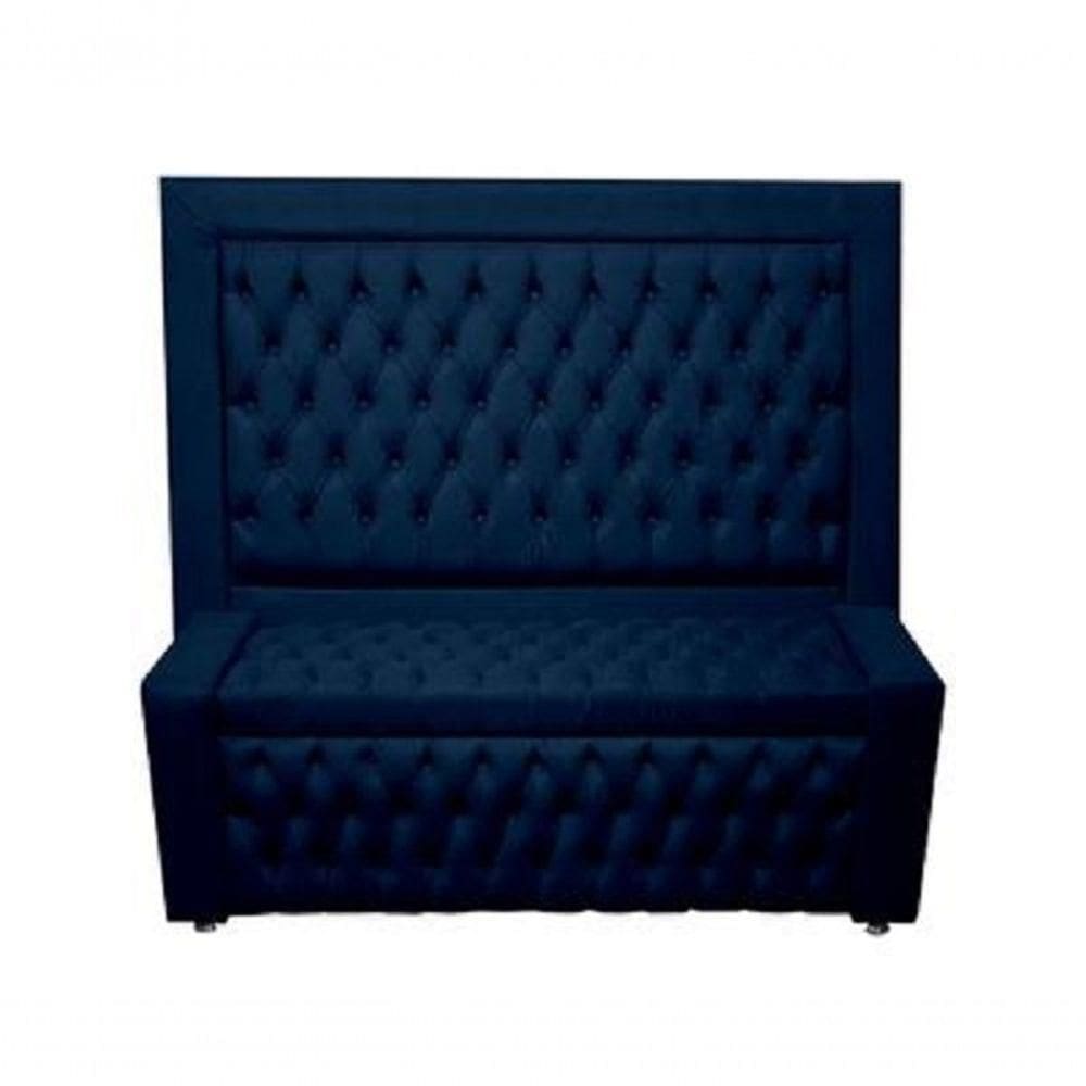 Kit Cabeceira De Cama E Calçadeira Baú Retro Capitonê Botão Encapados Queen 160 Cm Suede Azul Marinho Do Lar Móveis