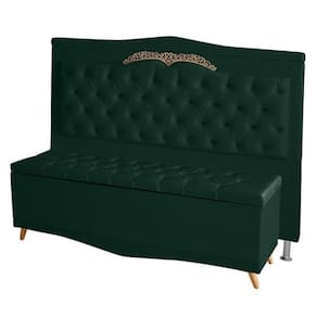 Kit De Cabeceira De Cama E Calçadeira Baú Barcelona Casal 140 Cm Retro Capitonê Suede Verde Do Lar Móveis