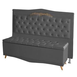 Kit De Cabeceira De Cama E Calçadeira Baú Barcelona Casal 140 Cm Retro Capitonê Suede Grafite Do Lar Móveis