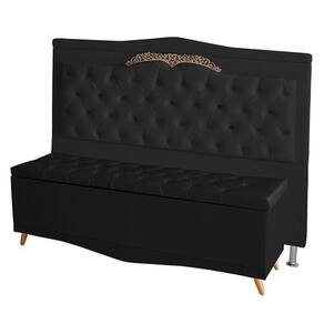 Kit De Cabeceira De Cama E Calçadeira Baú Barcelona Queen 160 Cm Retro Capitonê Suede Preto Do Lar Móveis