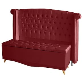 Kit De Quarto Cabeceira De Cama E Calçadeira Baú Toquio Casal Queen 160 Cm Suede Vermelho Do Lar Móveis E Decoração