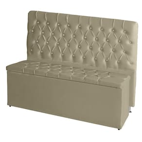 Kit Estrela Cabeceira De Cama Casal 140 Cm + Calçadeira Baú Suede Bege Do Lar Móveis E Decoração