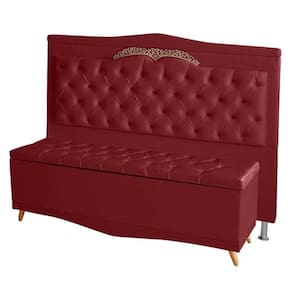 Kit Cabeceira De Cama E Calçadeira Baú Madri Queen 160 Cm Suede Vermelho Do Lar Móveis E Decoração