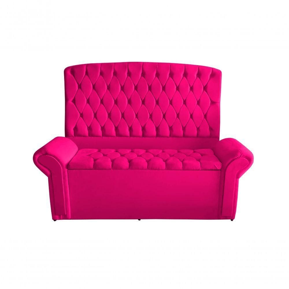 Kit Dubaí Cabeceira De Cama Casal E Recamier Baú Queen 160 Cm Suede Rosa Pink Do Lar Móveis