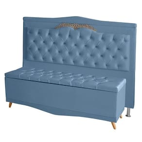 Kit Cabeceira De Cama E Calçadeira Baú Madri Casal 140 Cm Suede Azul Bebê Do Lar Móveis E Decoração