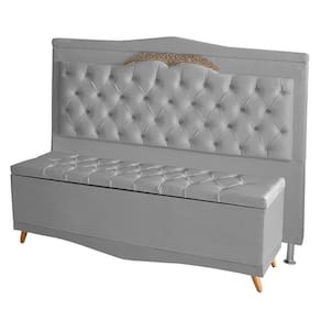 Kit Cabeceira De Cama E Calçadeira Baú Madri Queen 160 Cm Suede Prata Do Lar Móveis E Decoração