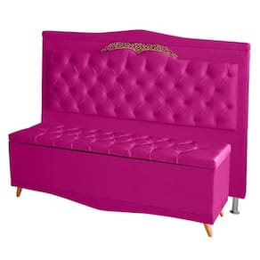Kit Cabeceira De Cama E Calçadeira Baú Barcelona King 195 Cm Retro Capitonê Suede Pink Do Lar Móveis
