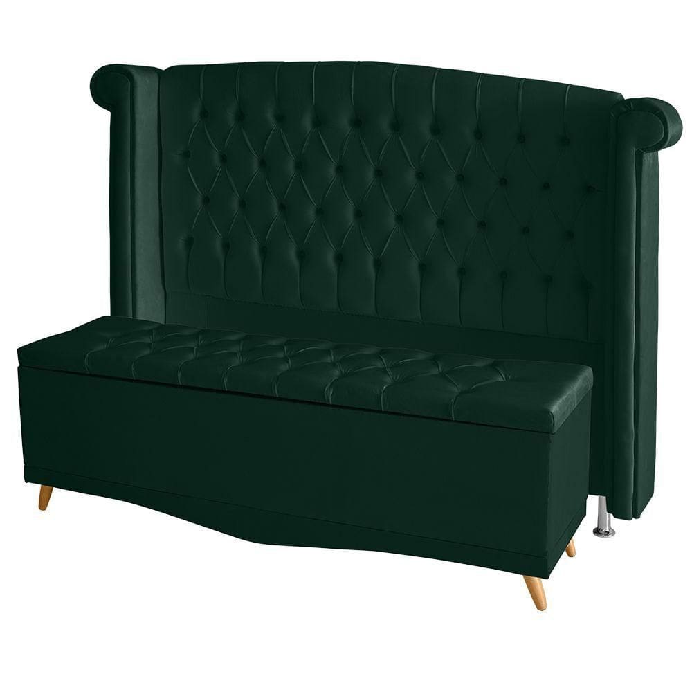 Kit De Quarto Cabeceira De Cama E Calçadeira Baú Toquio Casal 140 Cm Suede Verde Do Lar Móveis E Decoração