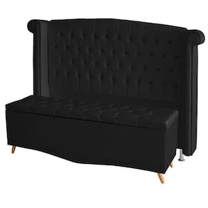 Kit De Quarto Cabeceira De Cama E Calçadeira Baú Toquio Casal Queen 160 Cm Suede Preto Do Lar Móveis E Decoração