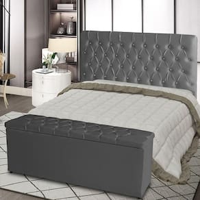 Kit Cabeceira De Cama E Calçadeira Baú Paris Queen 160 Cm Capitonê Courino Grafite Do Lar Móveis