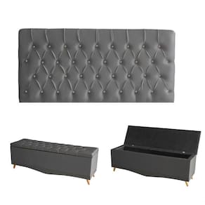 Kit Estrela Cabeceira De Cama Painel E Calçadeira Baú Botão Cristal Casal 140 Cm Suede Grafite Do Lar Móveis E Decoraçã