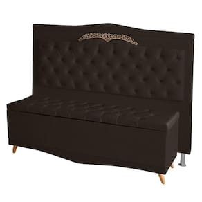Kit De Cabeceira De Cama E Calçadeira Baú Barcelona Queen 160 Cm Retro Capitonê Suede Marrom Do Lar Móveis