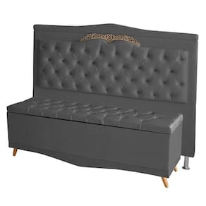 Kit Cabeceira De Cama E Calçadeira Baú Madri Queen 160 Cm Suede Grafite Do Lar Móveis E Decoração