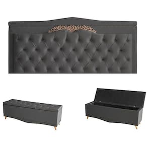 Kit Barcelona Cabeceira De Cama Painel E Calçadeira Baú Casal 140 Cm Suede Grafite Do Lar Móveis E Decoração