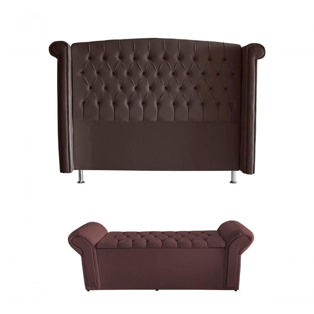 Kit Realeza Cabeceira De Cama E Calçadeira Baú Casal 140 Cm Suede Rosê Do Lar Móveis