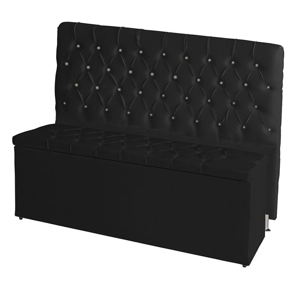 Kit De Quarto Cabeceira De Cama E Calçadeira Baú Estrela Casal Queen 160 Cm Suede Botão Strass Preto Do Lar Móveis E