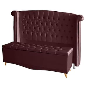 Kit Cabeceira De Cama E Calçadeira Baú Luxo Queen 160 Cm Suede Bordo Do Lar Móveis