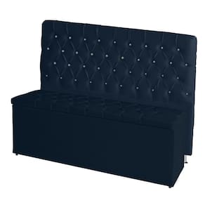 Kit Cabeceira De Cama E Calçadeira Baú Paris Casal 140 Cm Capitonê Suede Azul Marinho Do Lar Móveis