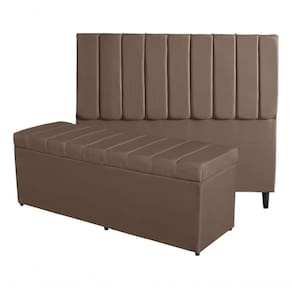 Kit De Quarto Roma Cabeceira De Cama E Calçadeira Baú Queen 160 Cm Suede Marrom Do Lar Móveis E Decoração