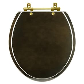 Assento Sanitário Convencional Oval Universal Marrom Degradê Com Ferragem Dourada