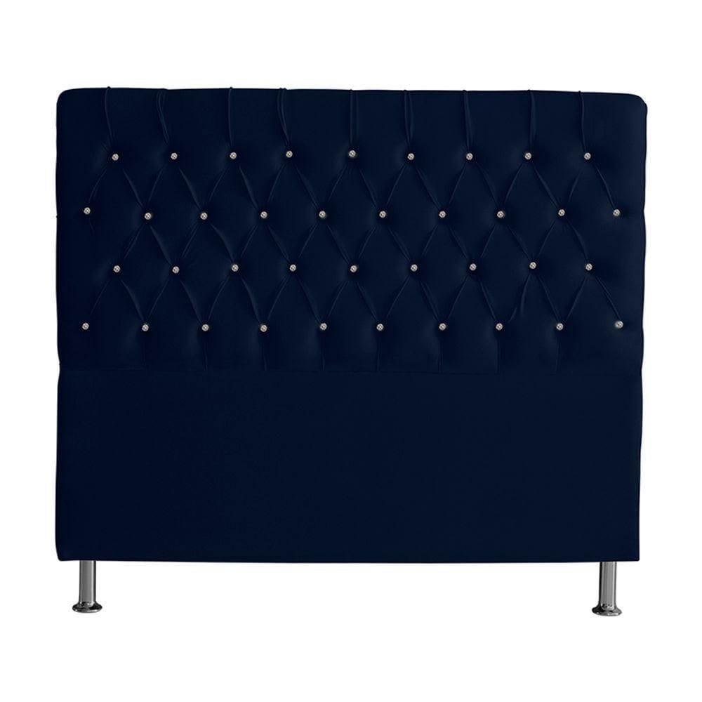 Cabeceira De Cama Estrela Casal 140 Cm Suede Botão Cristal Azul Marinho Do Lar Móveis E Decoração