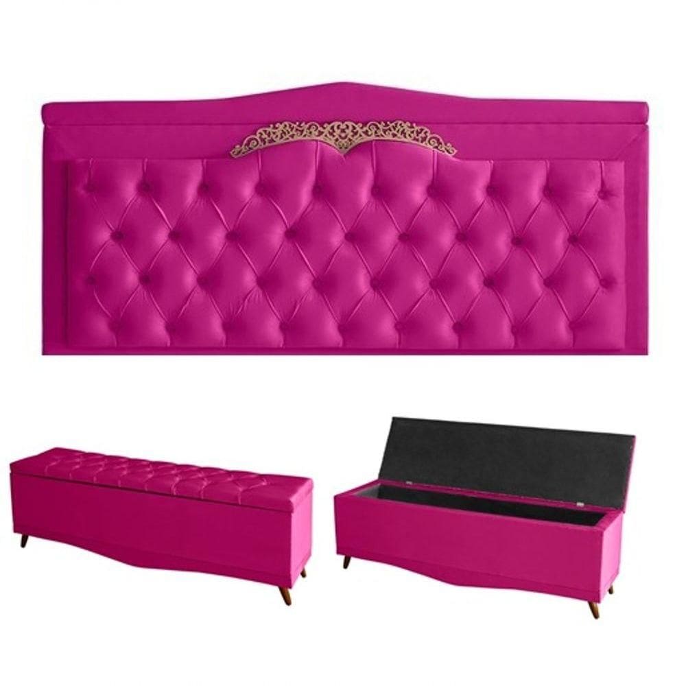 Kit Barcelona Cabeceira De Cama Painel E Calçadeira Baú King 195 Cm Suede Rosa Pink Do Lar Móveis E Decoração
