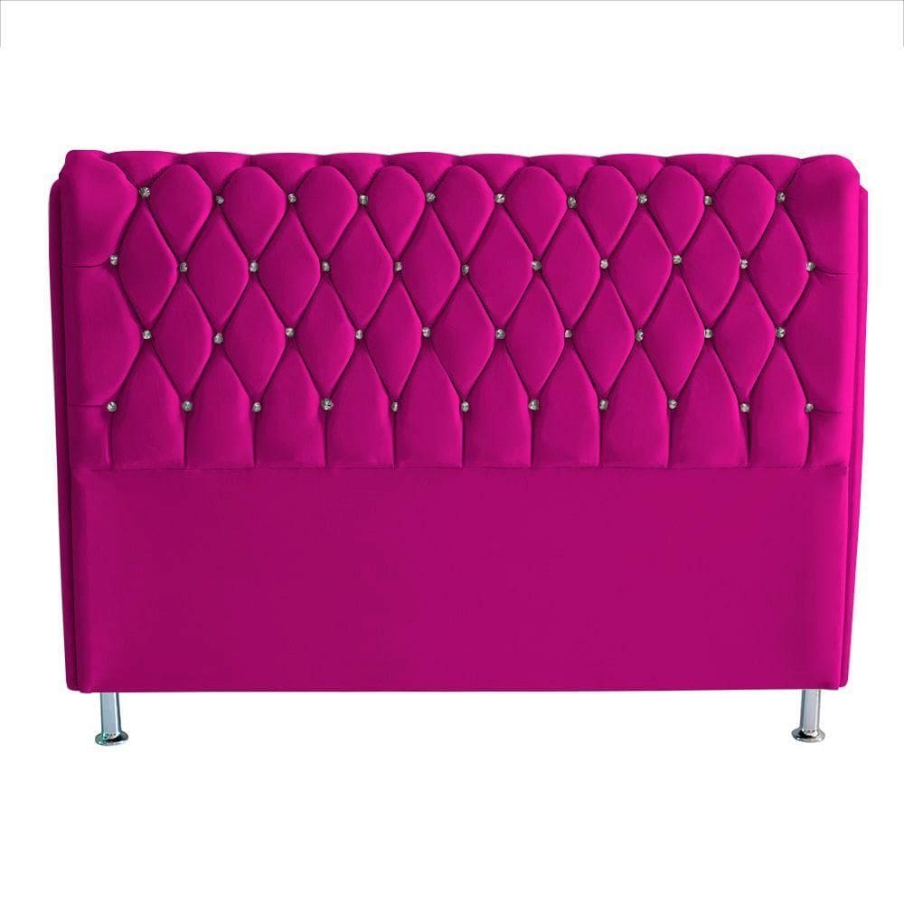 Cabeceira De Cama Londres King 195 Cm Suede Botão De Strass Rosa Pink Do Lar Móveis E Decoração
