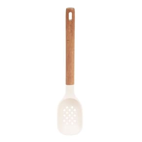 Colher De Serviço De Silicone Com Cabo Em Acácia Spicy Bege