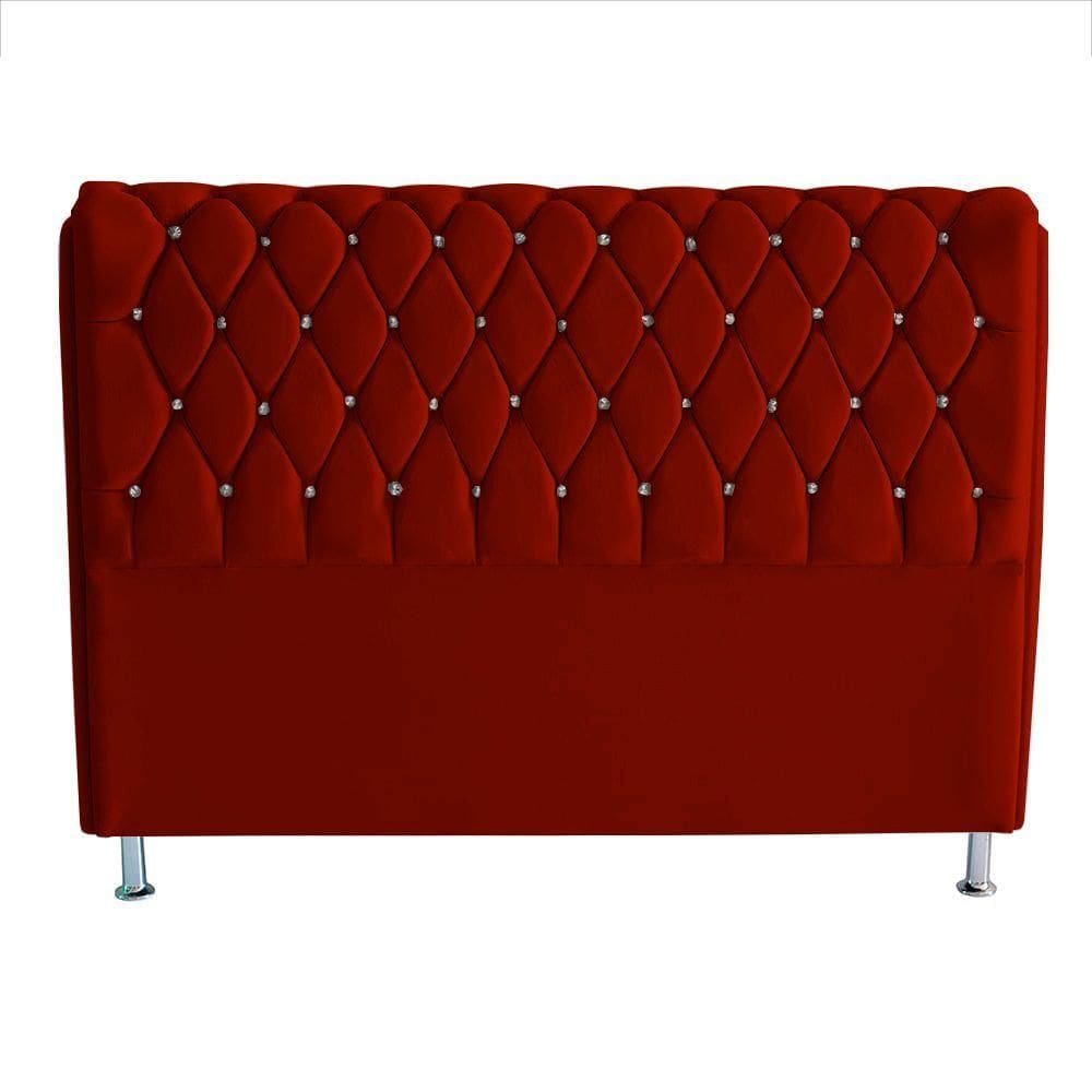 Cabeceira De Cama Londres Casal Queen 160 Cm Suede Botão De Strass Vermelho Do Lar Móveis E Decoração
