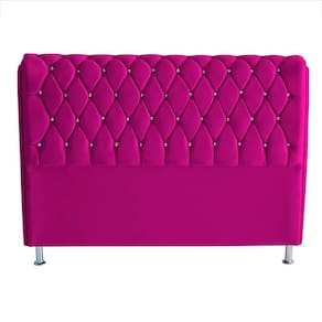 Cabeceira De Cama Londres Casal 140 Cm Suede Botão De Strass Rosa Pink Do Lar Móveis E Decoração