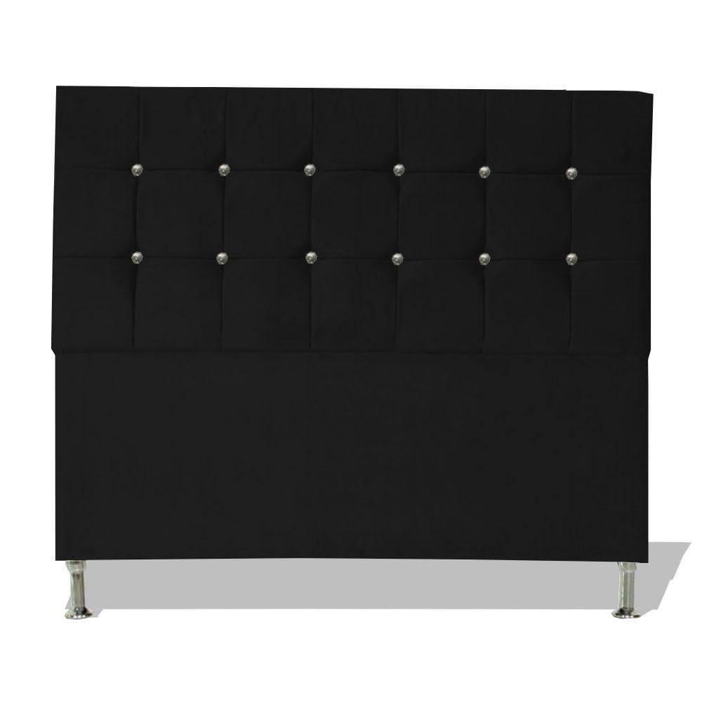 Cabeceira De Cama Cristal King 195 Cm Botão Strass Suede Preto Do Lar Móveis