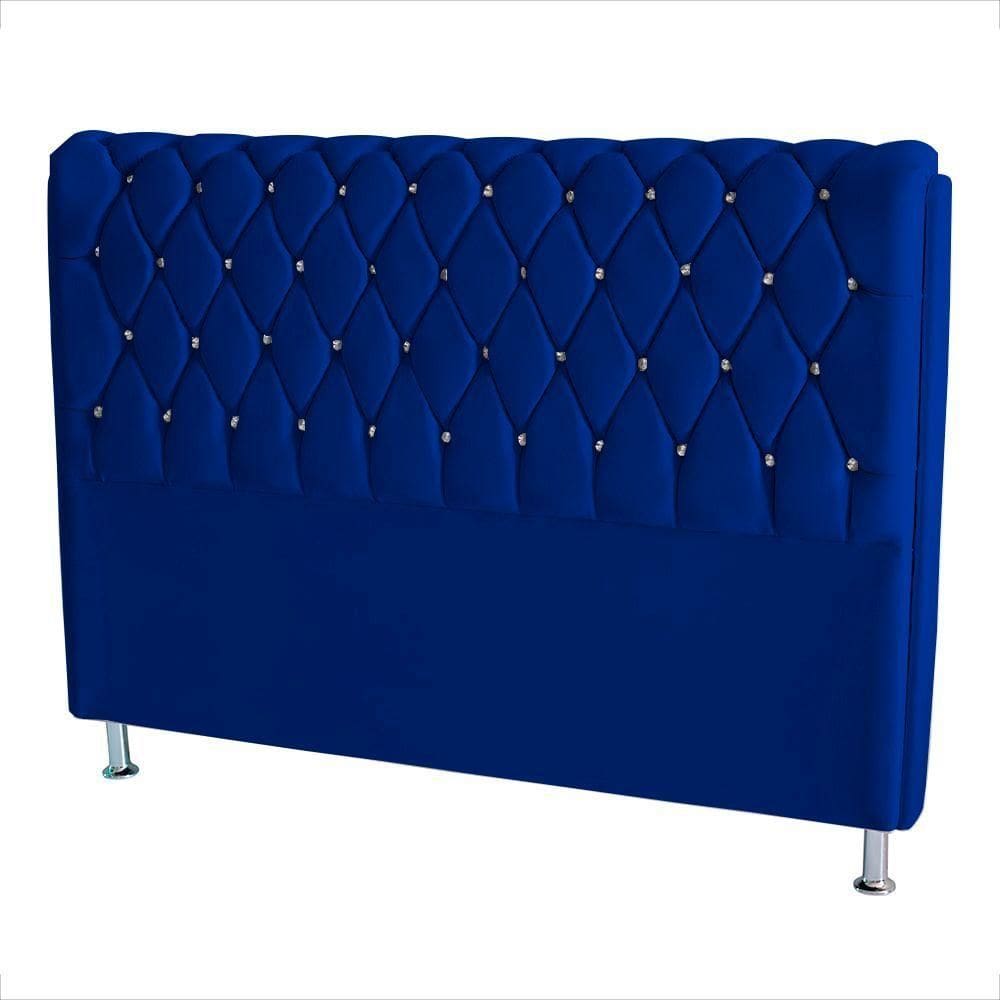 Cabeceira De Cama Londres King 195 Cm Suede Botão De Strass Azul Royal Do Lar Móveis E Decoração