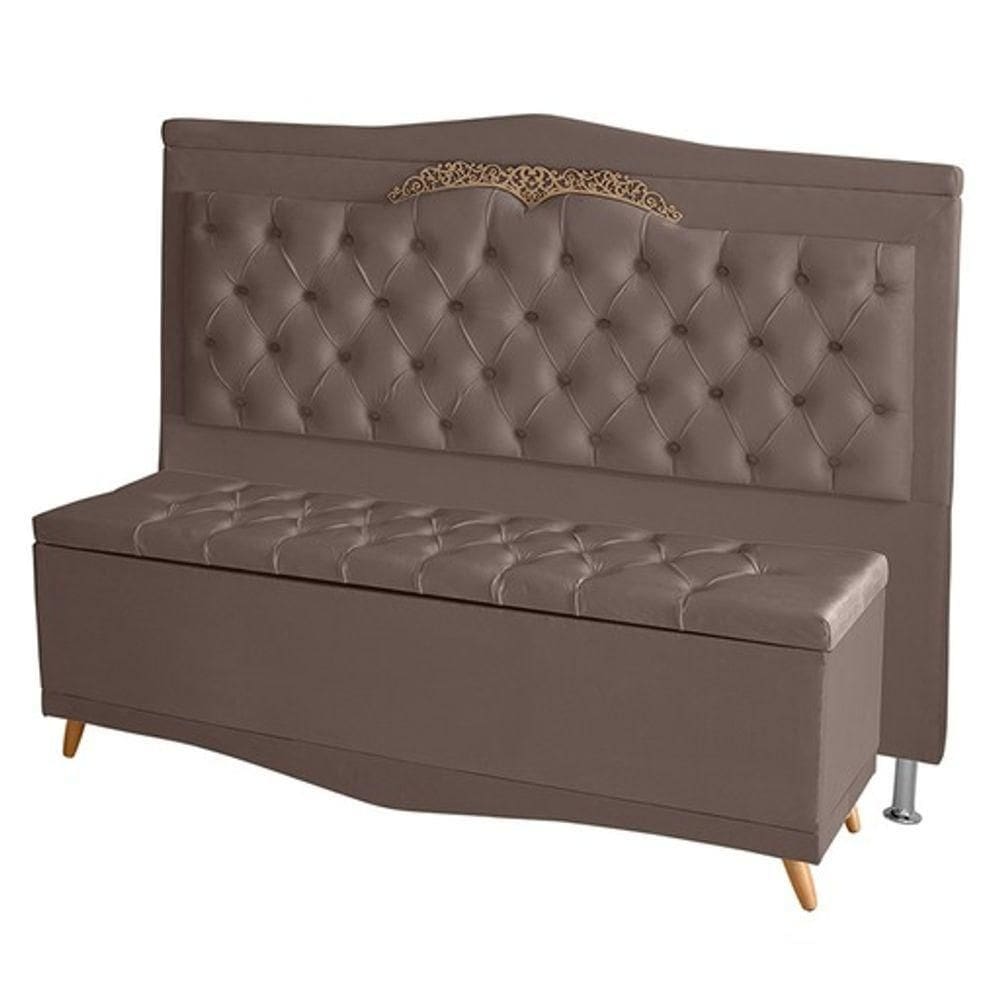 Kit Cabeceira De Cama E Calçadeira Baú Madri Casal 140 Cm Suede Rosê Do Lar Móveis E Decoração
