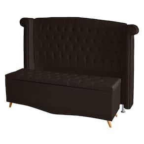 Kit Cabeceira De Cama E Calçadeira Baú Luxo Queen 160 Cm Suede Marrom Do Lar Móveis