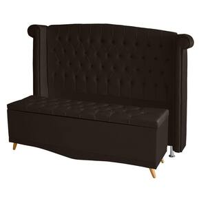 Kit Cabeceira De Cama E Calçadeira Baú Luxo Casal 140 Cm Suede Marrom Do Lar Móveis
