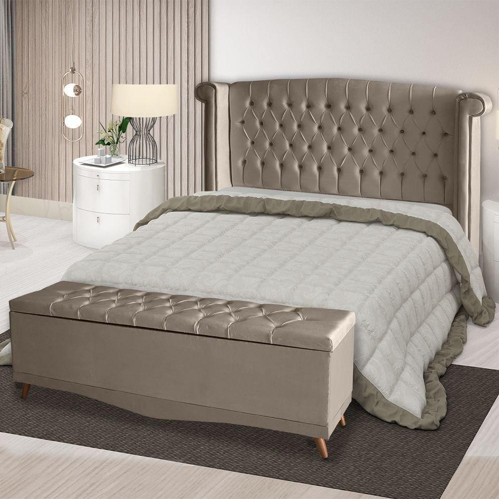 Kit De Quarto Cabeceira De Cama E Calçadeira Baú Toquio Casal 140 Cm Suede Capuccino Do Lar Móveis E Decoração