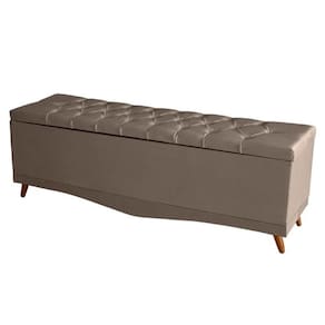 Recamier Calçadeira Baú Barcelona King 195 Cm Botão Encapados Pés Palito Suede Capuccino Do Lar Móveis