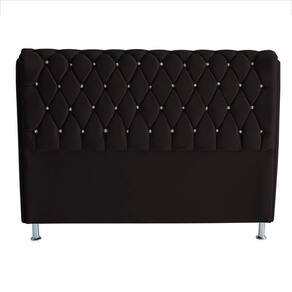 Cabeceira De Cama Londres Casal 140 Cm Suede Botão De Strass Preto Do Lar Móveis E Decoração